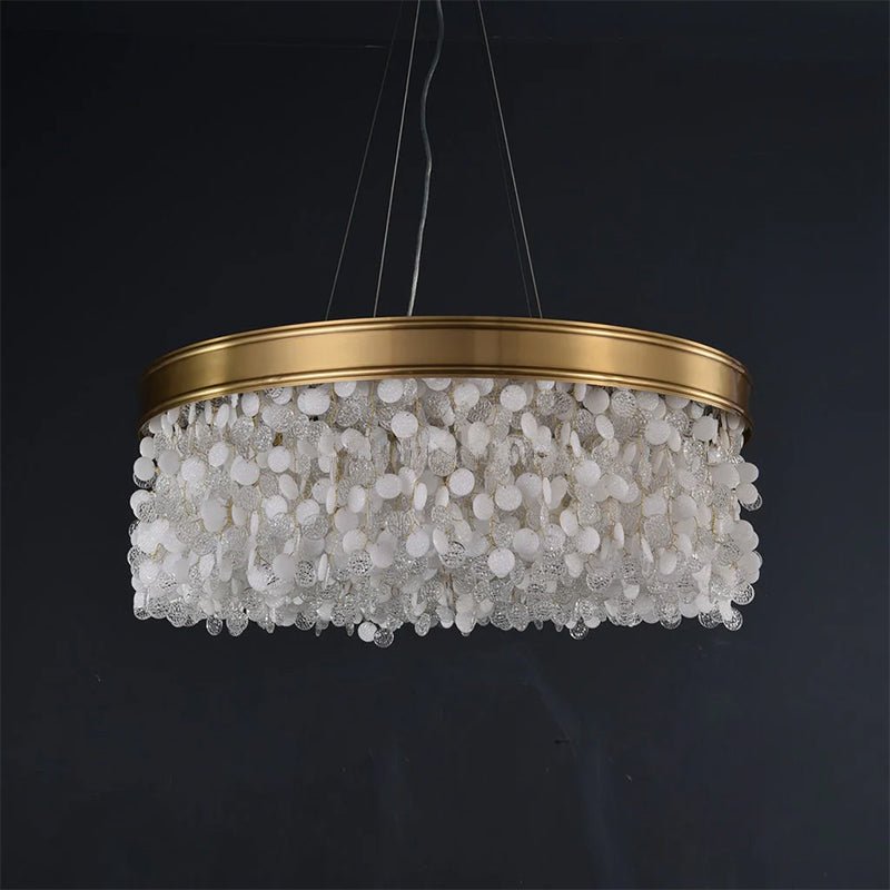 White Leaves Brass Framework Round Chandelier - Manorlights