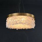 White Leaves Brass Framework Round Chandelier - Manorlights