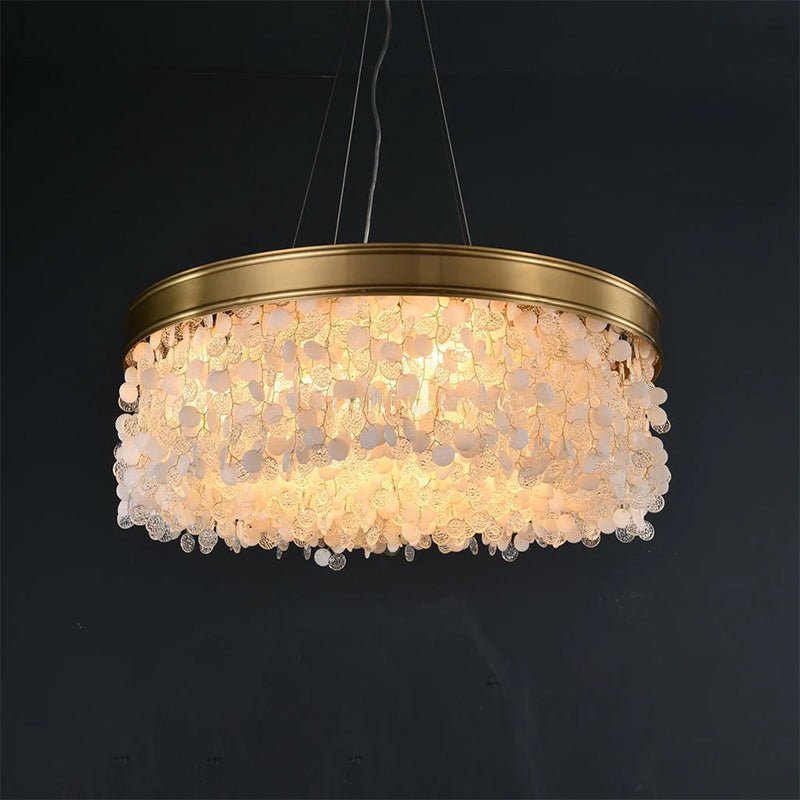 White Leaves Brass Framework Round Chandelier - Manorlights