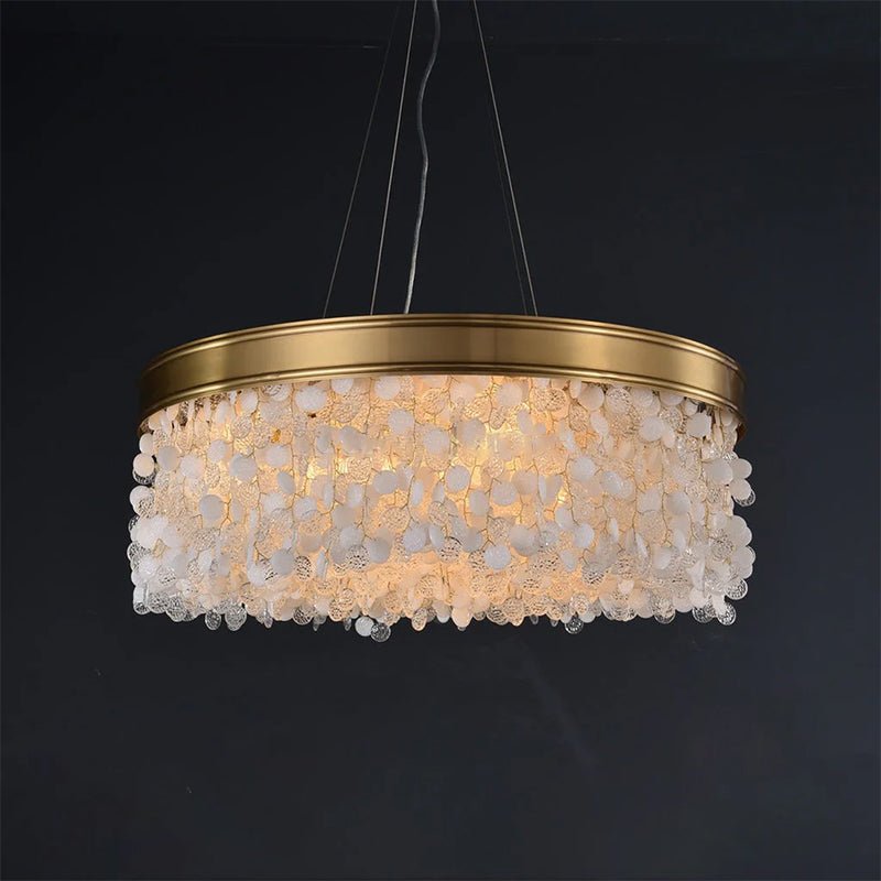 White Leaves Brass Framework Round Chandelier - Manorlights