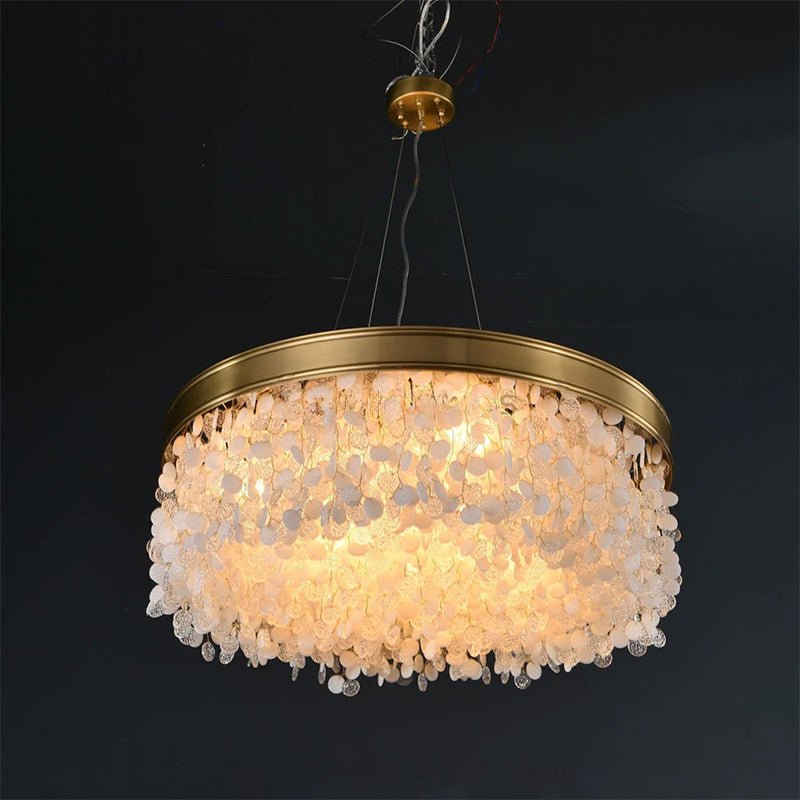 White Leaves Brass Framework Round Chandelier - Manorlights